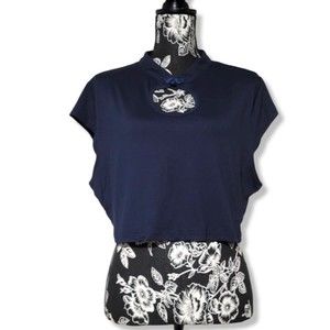 Shein crop top mandarin collar keyhole navy 4x plus